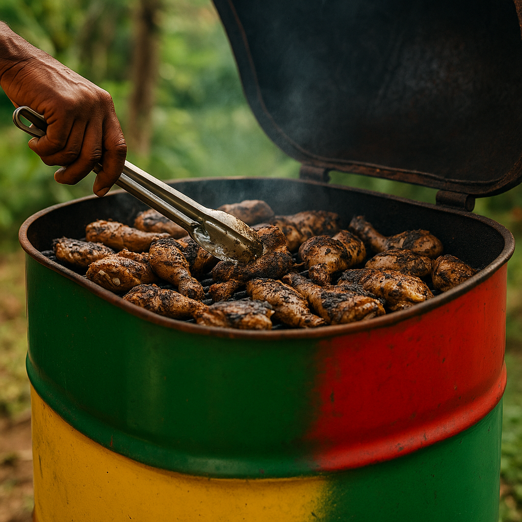 Chef preparing jerk chicken